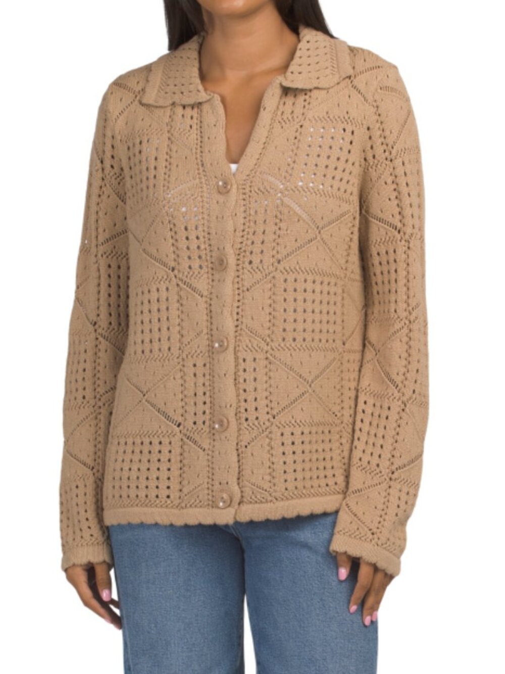DESIGN HISTORY Cotton Blend Eyelet Button Up Cardigan